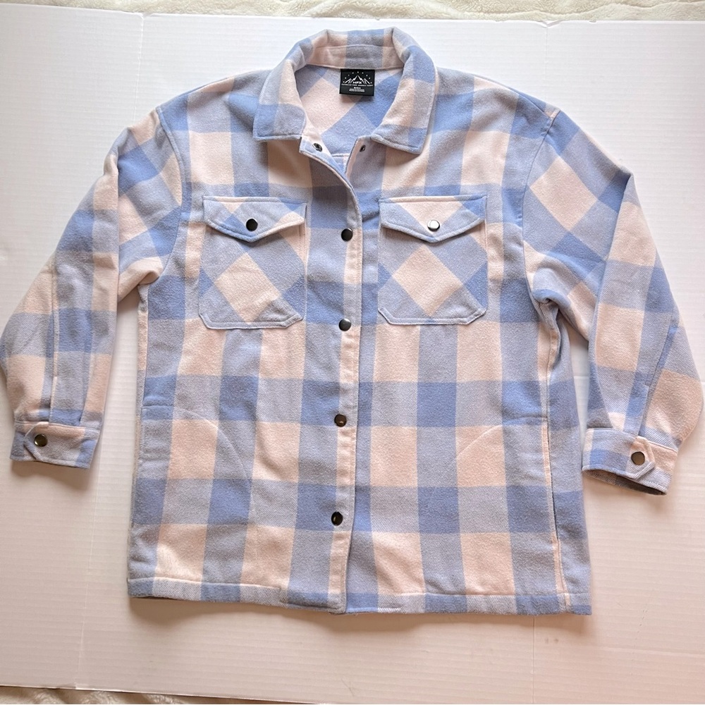 HFX Women’s Shirt Jacket Shacket Coat Light Blue Size Small Button Down Pockets